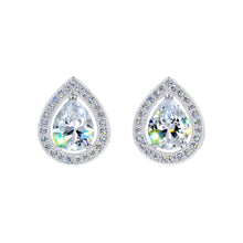 Load image into Gallery viewer, Earrings - Button #17448 - Teardrop Brilliance: Halo-Set Pear Shape Stud Earrings