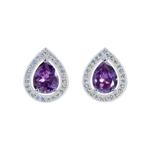 Load image into Gallery viewer, Earrings - Button #17448 - Teardrop Brilliance: Halo-Set Pear Shape Stud Earrings
