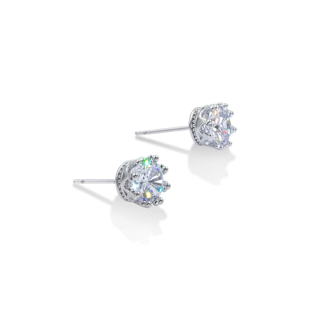 Earrings - Dangle #17526 - Vintage-Style Crown Setting Cubic Zirconia Stud Earrings - 6mm