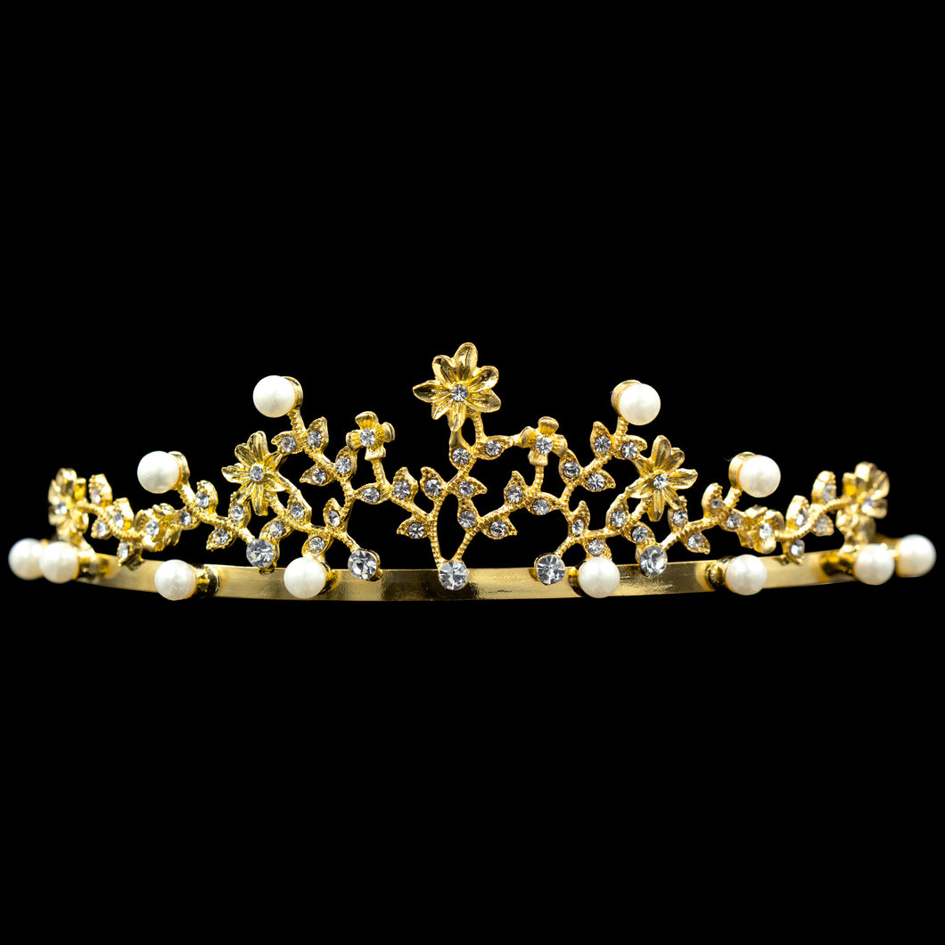 #10949G - Filigree Crystal Tiara - Gold Plated