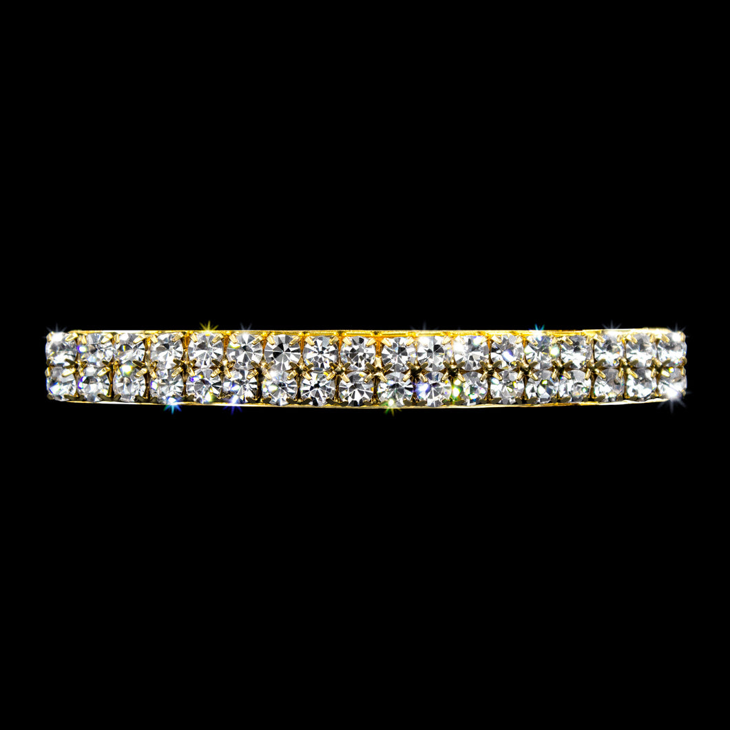 #11076G - 2 Row Rhinestone Barrette - Gold