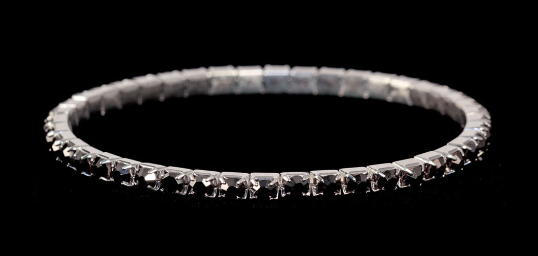 #11950 Single Row Stretch Rhinestone Bracelet - Hematite Crystal  Silver