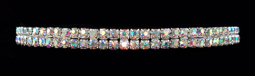 #12204ABS - 2 Row Stretch Rhinestone Necklace (Iridescent Stones)- AB Silver