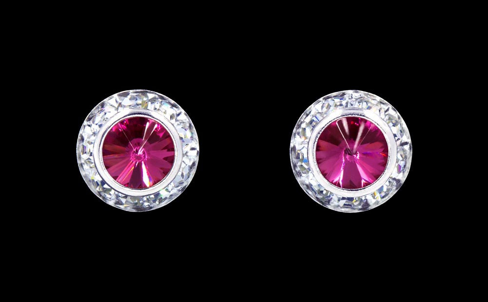 #12535 Fuschia 11mm Rondel with Rivoli Button Earrings