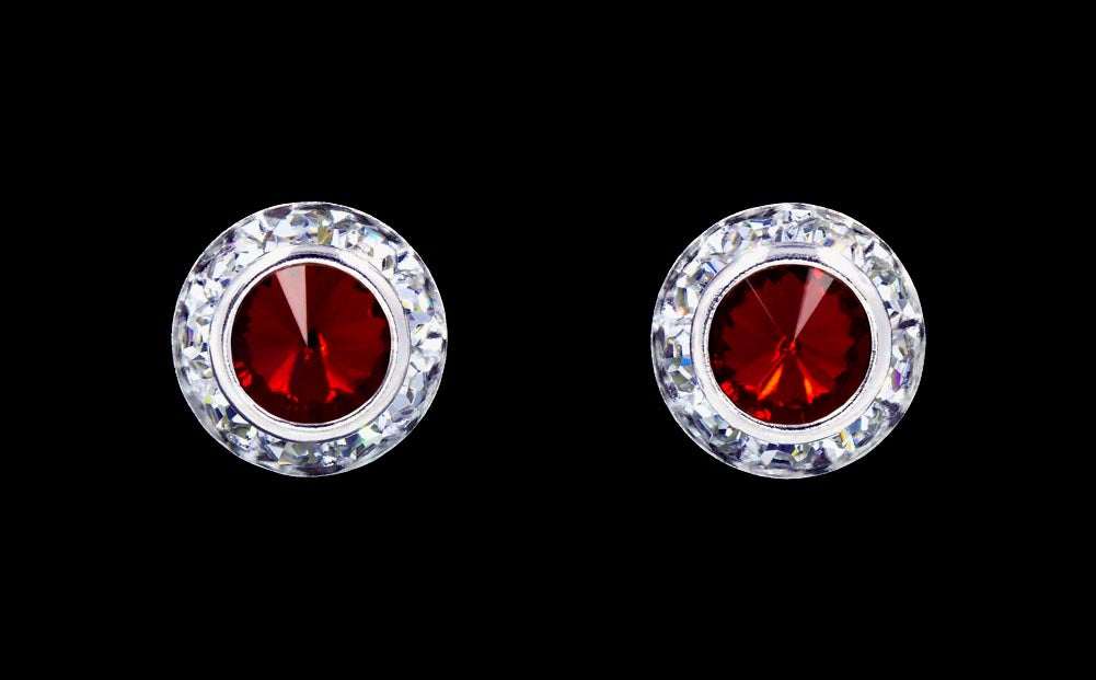 #12535 Siam 11mm Rondel with Rivoli Button Earrings