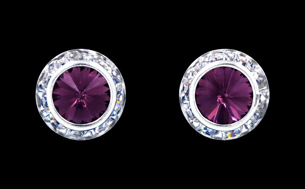 #12536 Amethyst 13mm Rondel with Rivoli Button Earrings