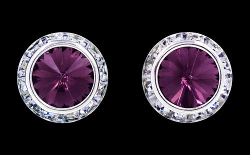 #12537 Amethyst 16mm Rondel with Rivoli Button Earrings