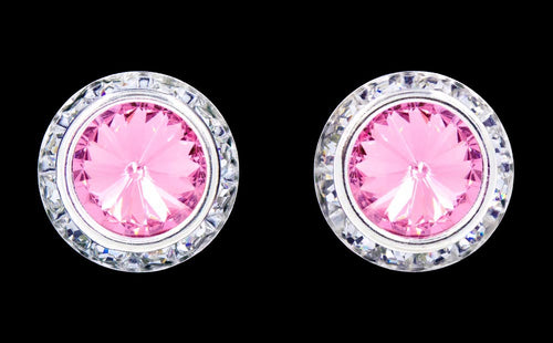 #12537 Light Rose 16mm Rondel with Rivoli Button Earrings