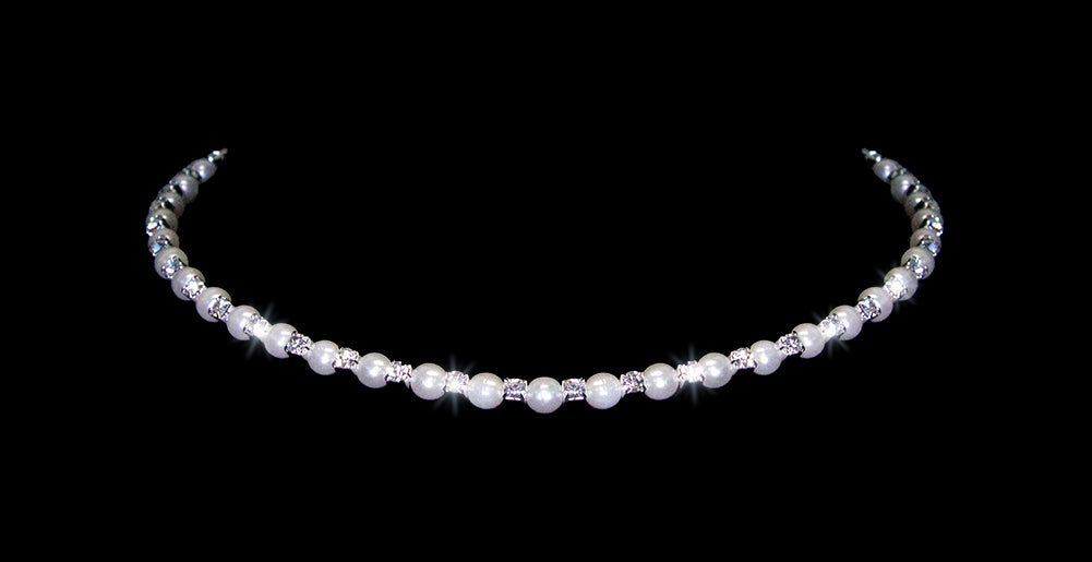 #14540 - Single Wraparound Coil Rhinestone and Pearl Necklace