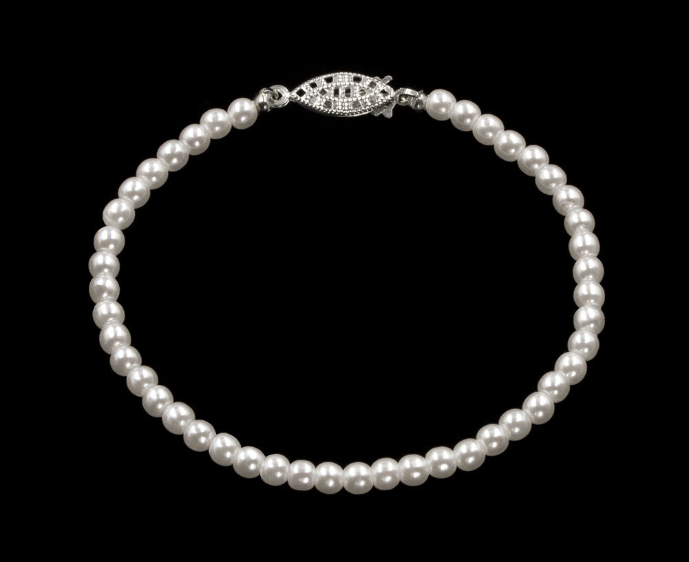 #9585-725 - 4mm Simulated White Pearl Bracelet - 7.25
